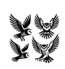 Obraz premium set of owl illustration graphic design black and white vector clip art silhouette