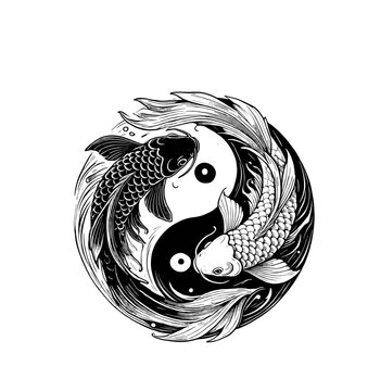 recommend clip art: koi fish yin and yang silhouettes illustration graphic design black and white vector clip art