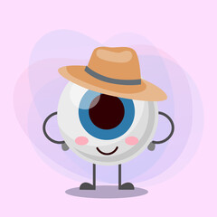 Eyeball cartoon character in hat vector illustration. Human organ of vision, healthcare, eyesight, fashion concept for banner or web design