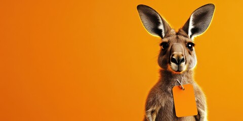 Kangaroo with Discount Tag - Cute Australian Animal Holding Sale Sign on Orange Background