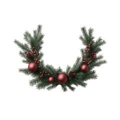 Elegant Christmas wreath adorned with red ornaments and pinecones for festive holiday decor. transparent background