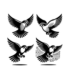 Obraz premium set of falcon illustration graphic design black and white vector clip art silhouette