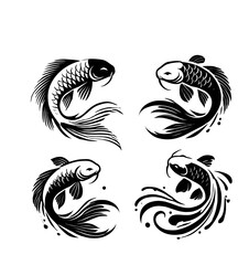 Fototapeta premium koi fish yin and yang silhouettes illustration graphic design black and white vector clip art