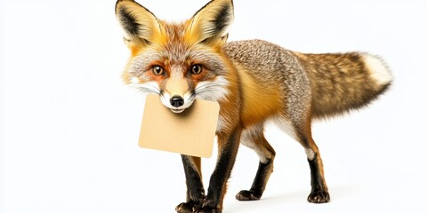 Obraz premium Clever Fox with Discount Tag on White Background