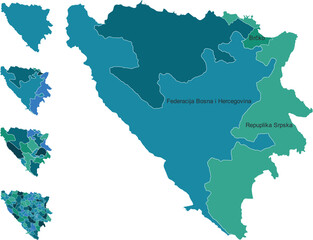 BOSNIA AND HERZEGOVINA MAP with its administrative divisions and regions