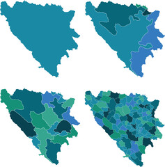 BOSNIA AND HERZEGOVINA MAP with its administrative divisions and regions