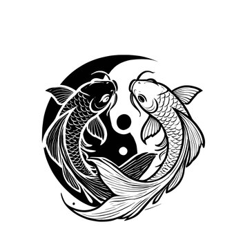 recommend clip art: koi fish yin and yang silhouettes illustration graphic design black and white vector clip art