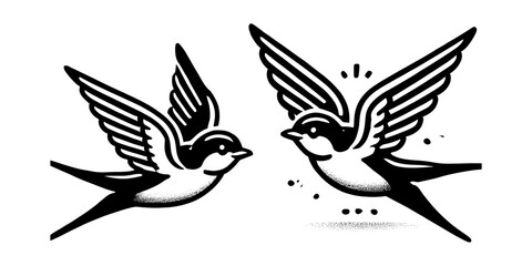 Obraz premium bird flying silhouettes illustration graphic design black and white vector clip art