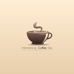 International Coffee Day. minimalist design with coffee cup silhouette on brown color background