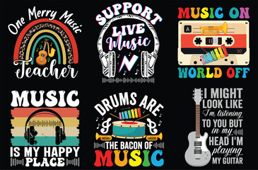 Fototapeta premium Music Retro Vintage Bundle t-shirt design.