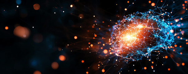 Obraz premium Vibrant abstract illustration of cosmic energy, illustrating the beauty of the universe with glowing particles and intricate connections.