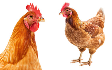 Fototapeta premium A set of hen close up and full body, isolated against a transparent background