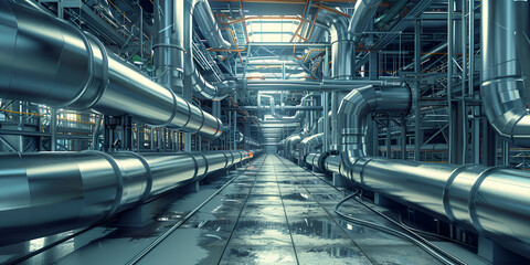 Detailed Industrial Pipelines and Valves