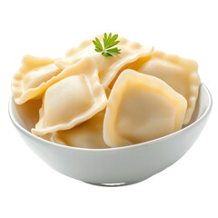 A bowl of pasta with a green herb on top