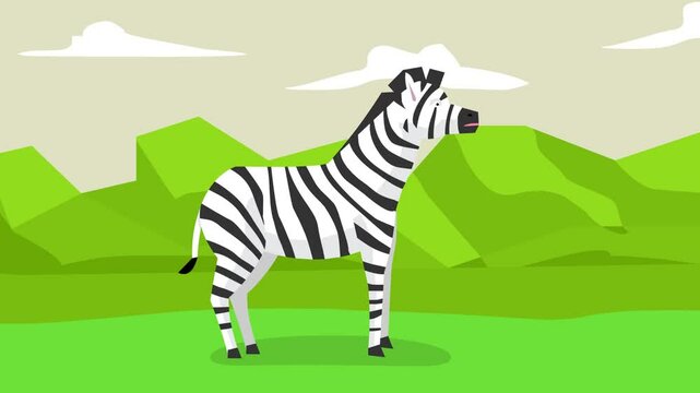 Animated video of a zebra in the jungle on safari, art.