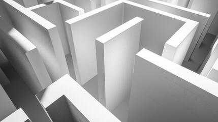 Exploring an intricate white maze structure illuminated by soft light in an abstract space