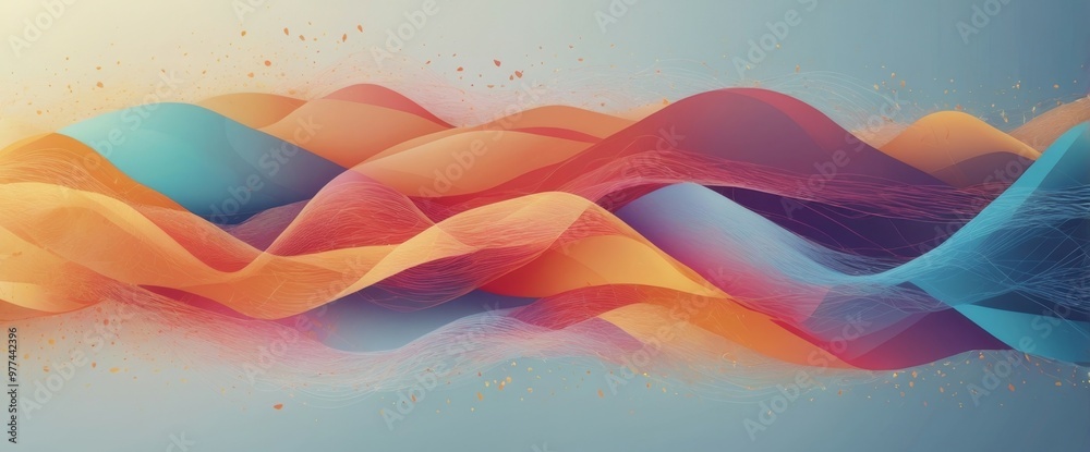 Canvas Prints abstract waves in blue, orange, and red.