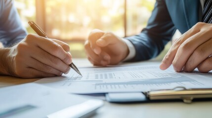 Financial advisor in office guiding anxious client through debt restructuring options. Personalized financial counseling services aimed alleviating financial stress and creating sustainable solutions.