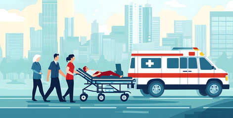 Paramedics Transporting Patient to Ambulance in Urban Setting