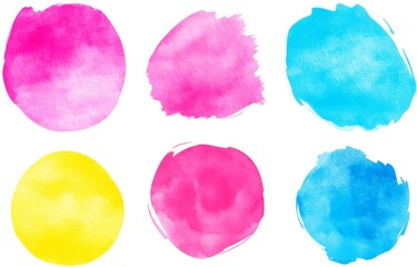 Various watercolor shapes isolated on a white background. Blue, yellow, brown, red, green are the most popular colors for holiday designs.