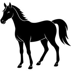 Obraz premium Stylized black horse silhouette walking gracefully against a white background copy space