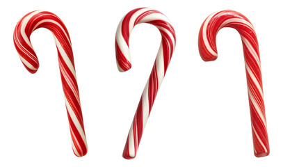 A set of christmas candy canes, flat lay, isolated on a transparent background