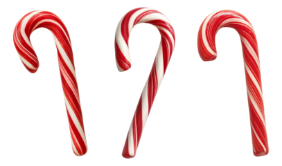 A set of christmas candy canes, flat lay, isolated on a transparent background