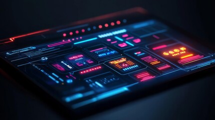 Obraz premium Design system manager, digital component library, glowing style guides, futuristic design consistency