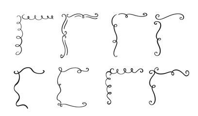 Hand Drawn Cute Flourish Frames Border Corners Set