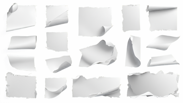 Collection of Torn Paper Fragments – Perfect Transparent PNG for DIY Crafts, Graphic Design, and Vintage-Inspired Visuals