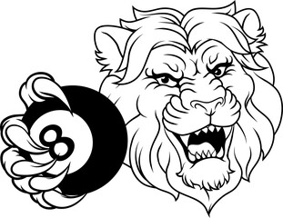Lion Angry Pool 8 Ball Billiards Mascot Cartoon