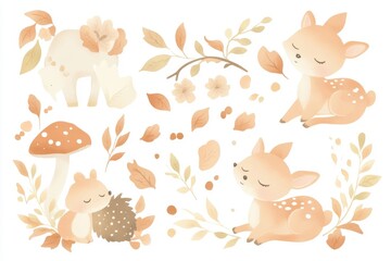 Watercolor forest illustration of woodland animals for babies