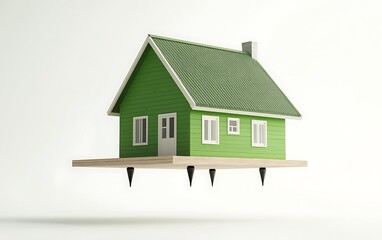 Serene Minimalist Floating Green House - Realistic High Resolution Photography with Soft Shadows and Clean Design Aesthetics