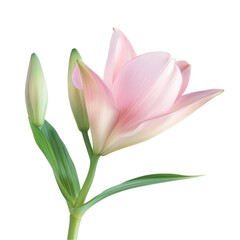 Naklejka premium A single pink flower with green leaves