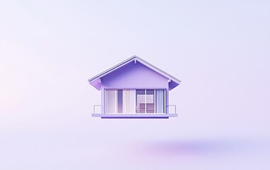 Modern Minimalist Purple Floating House in High-Resolution Realistic Photography on White Background