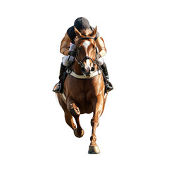 A dynamic horse racing scene, showcasing speed and power in motion during a competition in a clear outdoor environment. transparent background