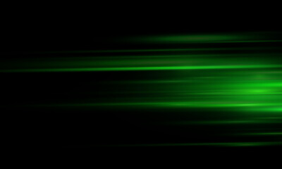 Moving fast green laser light beams isolated on black background. Abstract light effect. Green lens flare. Horizontal rays glowing in the dark. Vector