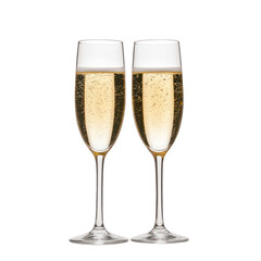 Two elegant champagne glasses filled with sparkling drink, perfect for celebrations and special occasions. transparent background