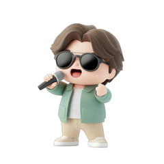 Obraz premium A fun cartoon character singing passionately with sunglasses and a microphone, showcasing vibrant energy and creativity. transparent background