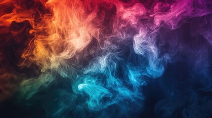 Fototapeta premium Abstract swirling clouds of colored smoke slowly blending into each other in a dark void.