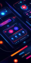 Obraz premium Interactive onboarding wizard, holographic step-by-step guides, glowing tooltips, futuristic app navigation