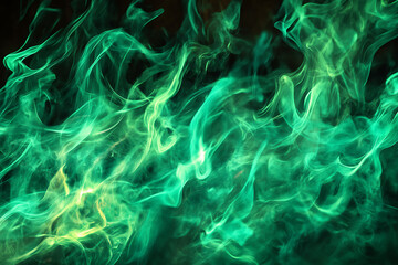 Obraz premium Abstract green smoke swirling in dynamic patterns, creating an ethereal and mystical effect.