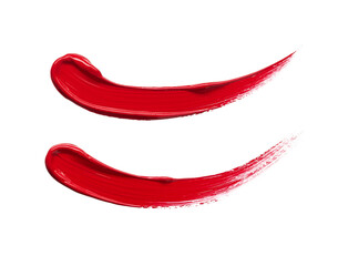 A smear of red lipstick or acrylic paint. Energetic and saturated color, stylish and dynamic image. The image is suitable for use in cosmetic companies, fashion magazines, art projects.