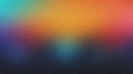 Vibrant orange green blue psychedelic grainy gradient color flow wave background for music cover or dance party poster design