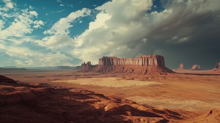 Dramatic Desert Landscape with Looming Storm Clouds Over Majestic Rocky Formations