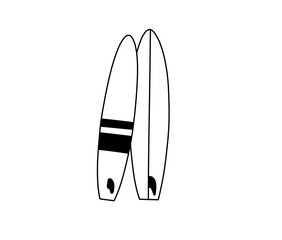 Vector isolated two pair surfboards colorless black and white contour line easy drawing