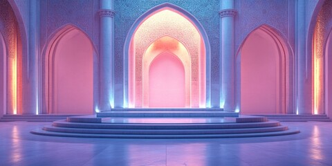 Ethnic podium with blue and pink gradients