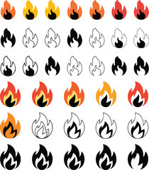 Cartoon campfire icon set in flat