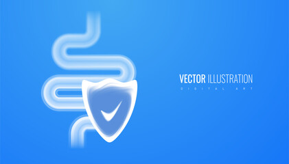 Pain intestines medical banner on light background. Intestinal health problems - disease of internal digestive organs