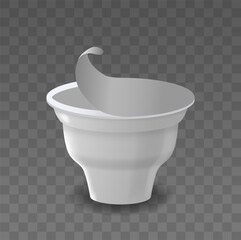 Empty Yogurt Jar With An Open Lid On Transparent Background. Realistic 3d Vector Mockup Of Packaging Design